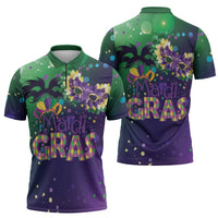 Mardi Gras Masquerade Mask Zipper Polo Shirt NOLA Vibe - Wonder Print Shop