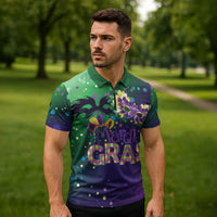 Mardi Gras Masquerade Mask Zipper Polo Shirt NOLA Vibe - Wonder Print Shop