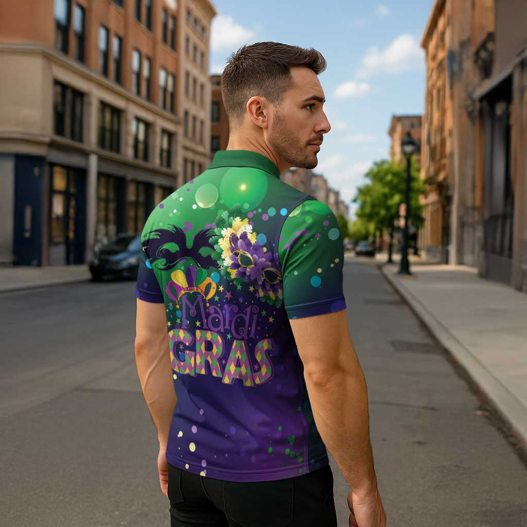 Mardi Gras Masquerade Mask Zipper Polo Shirt NOLA Vibe - Wonder Print Shop
