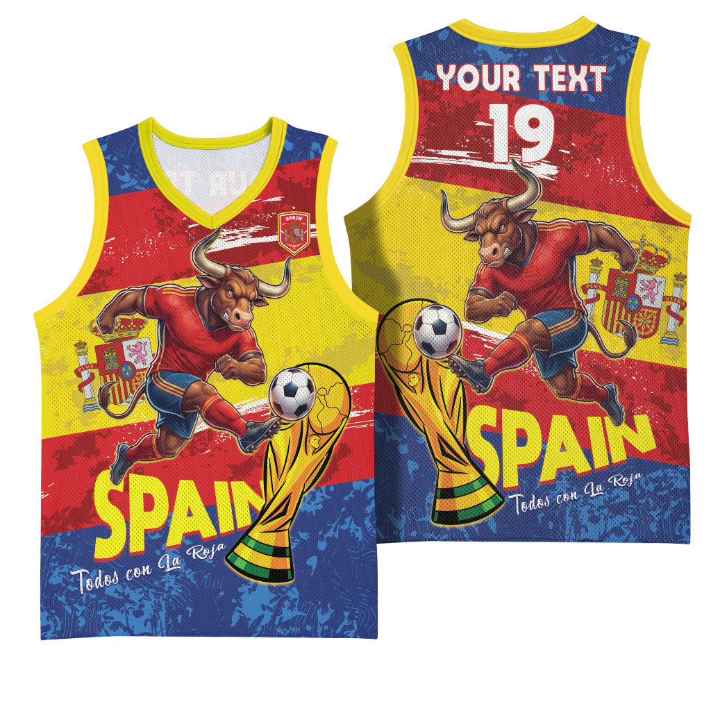Spain National Football Custom Basketball Jersey Spanish Bull Trophy Todos con La Roja