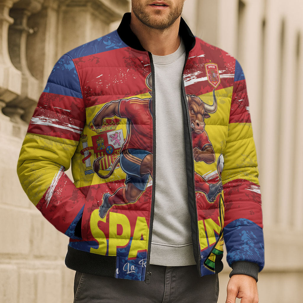 Spain National Football Custom Bomber Puffer Jacket Spanish Bull Trophy Todos con La Roja