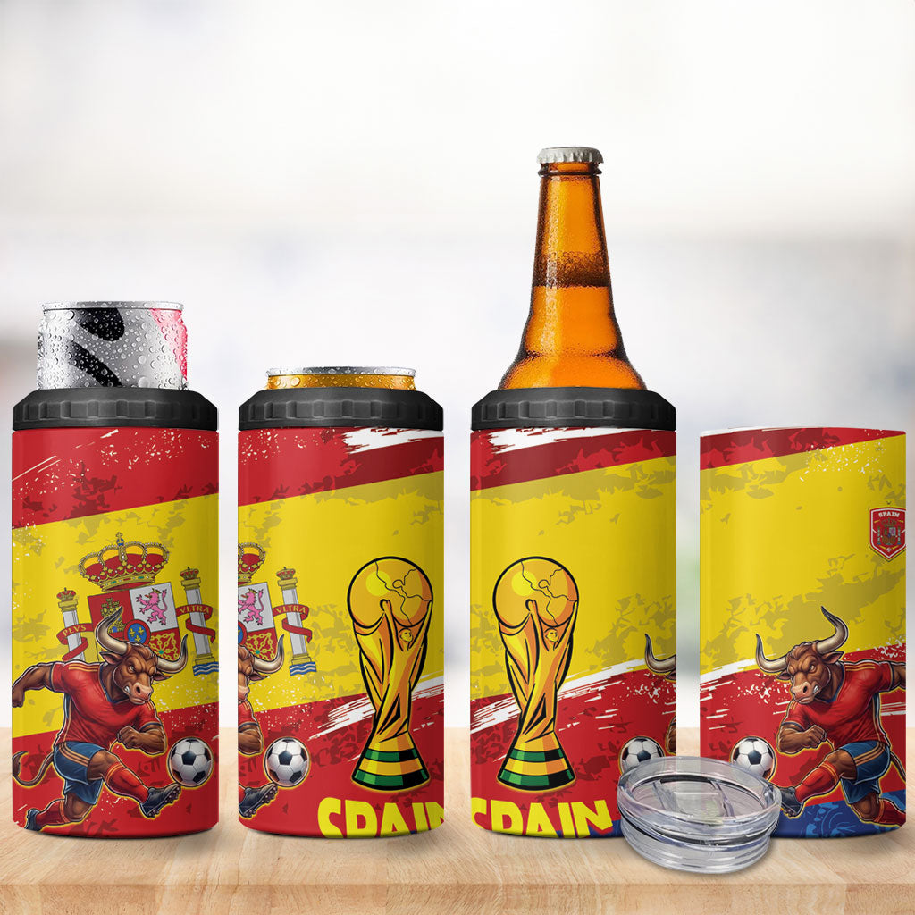 Spain National Football 4 in 1 Can Cooler Tumbler Spanish Bull Trophy Todos con La Roja