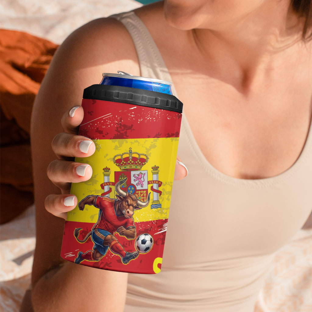 Spain National Football 4 in 1 Can Cooler Tumbler Spanish Bull Trophy Todos con La Roja