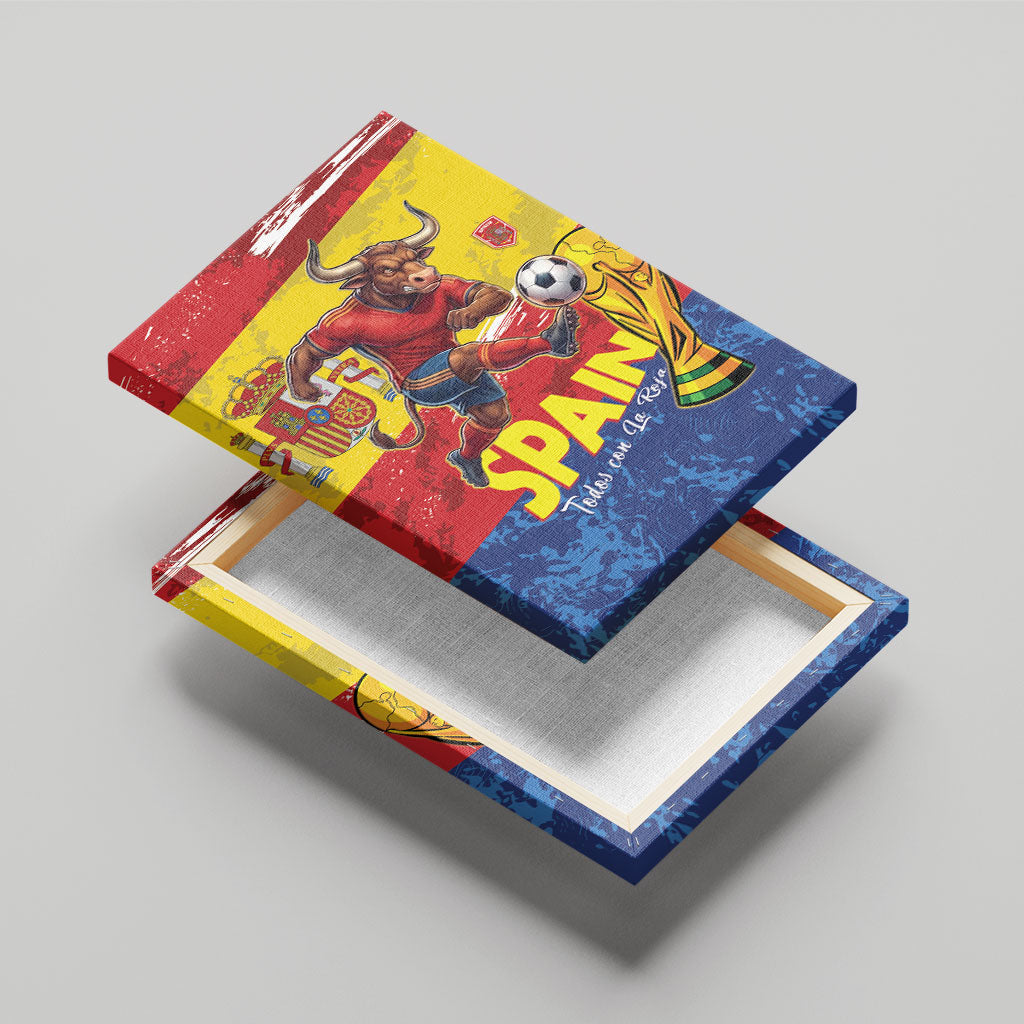 Spain National Football Canvas Wall Art Spanish Bull Trophy Todos con La Roja