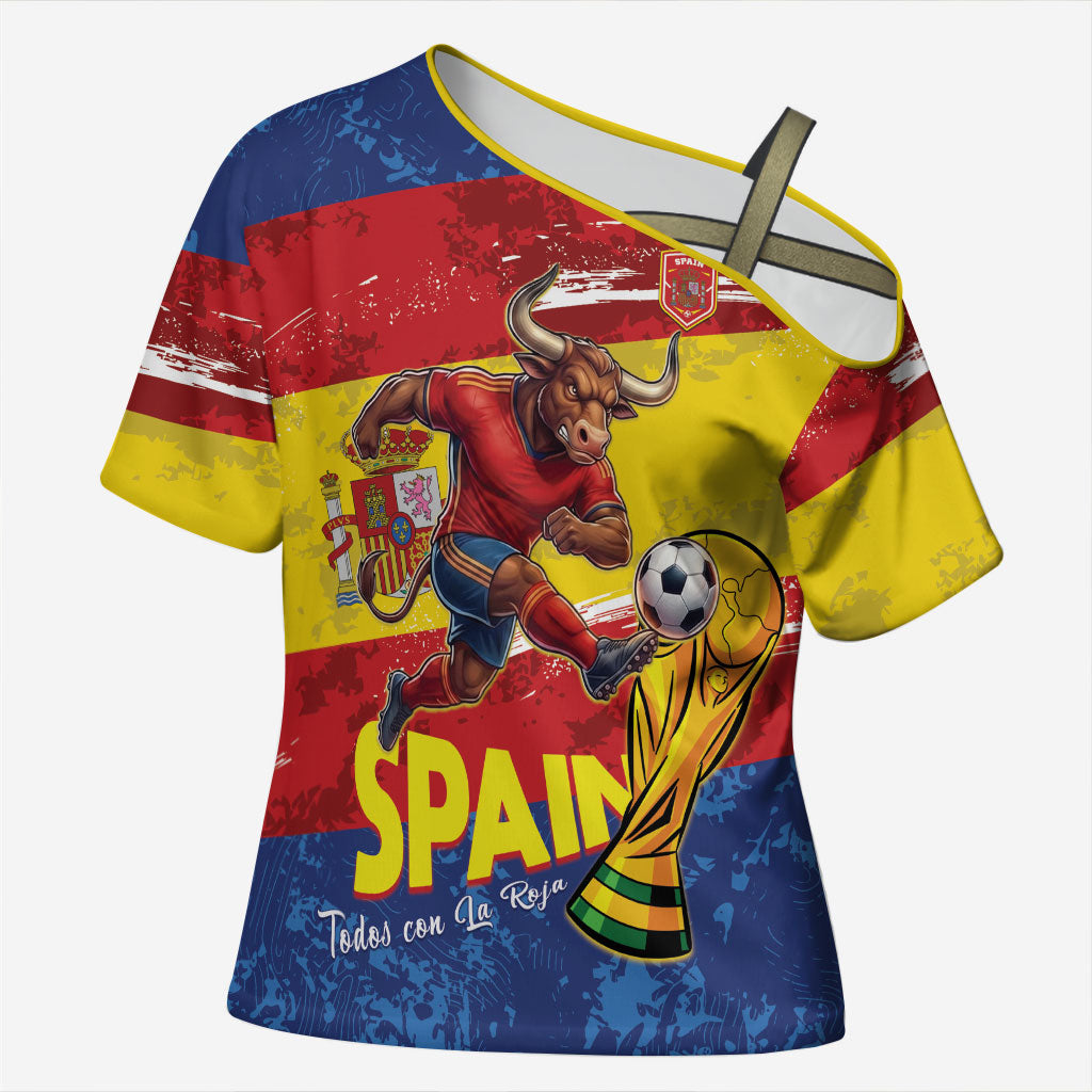 Spain National Football Custom Cross Shoulder Shirt Spanish Bull Trophy Todos con La Roja