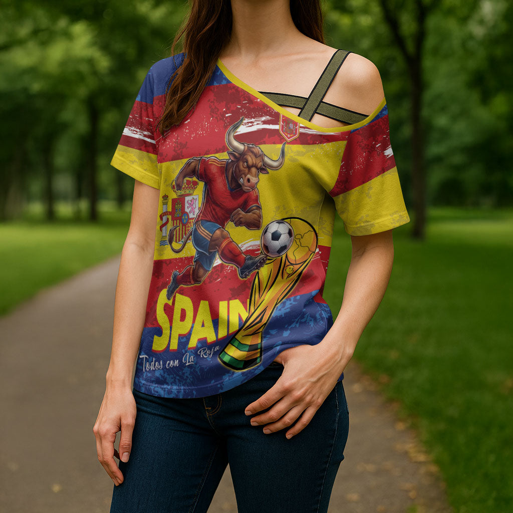 Spain National Football Custom Cross Shoulder Shirt Spanish Bull Trophy Todos con La Roja