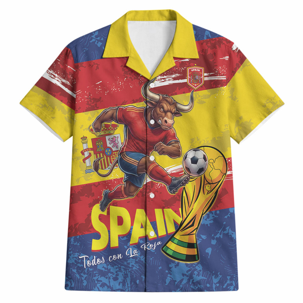 Spain National Football Custom Hawaiian Shirt Spanish Bull Trophy Todos con La Roja
