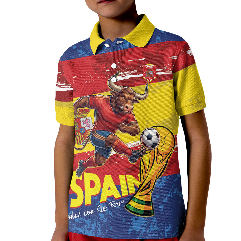 Spain National Football Custom Kid Polo Shirt Spanish Bull Trophy Todos con La Roja