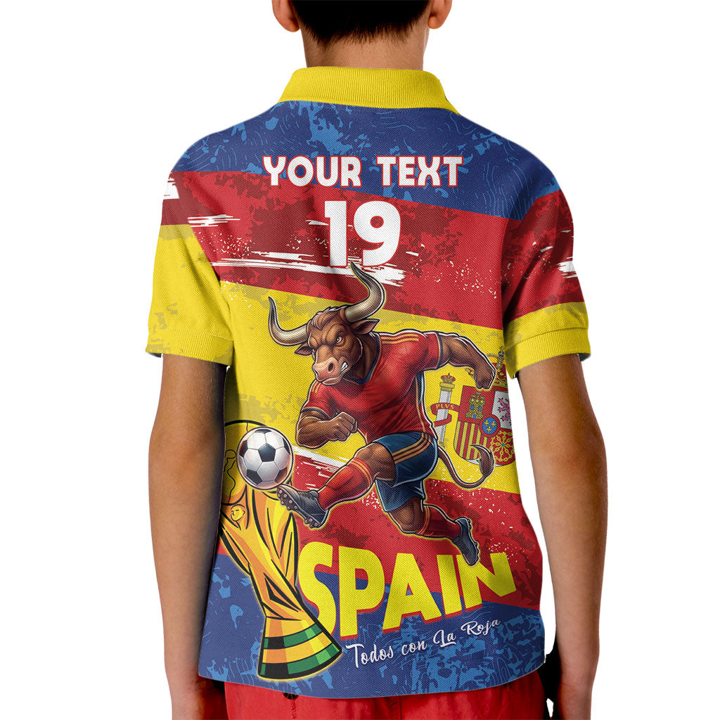 Spain National Football Custom Kid Polo Shirt Spanish Bull Trophy Todos con La Roja