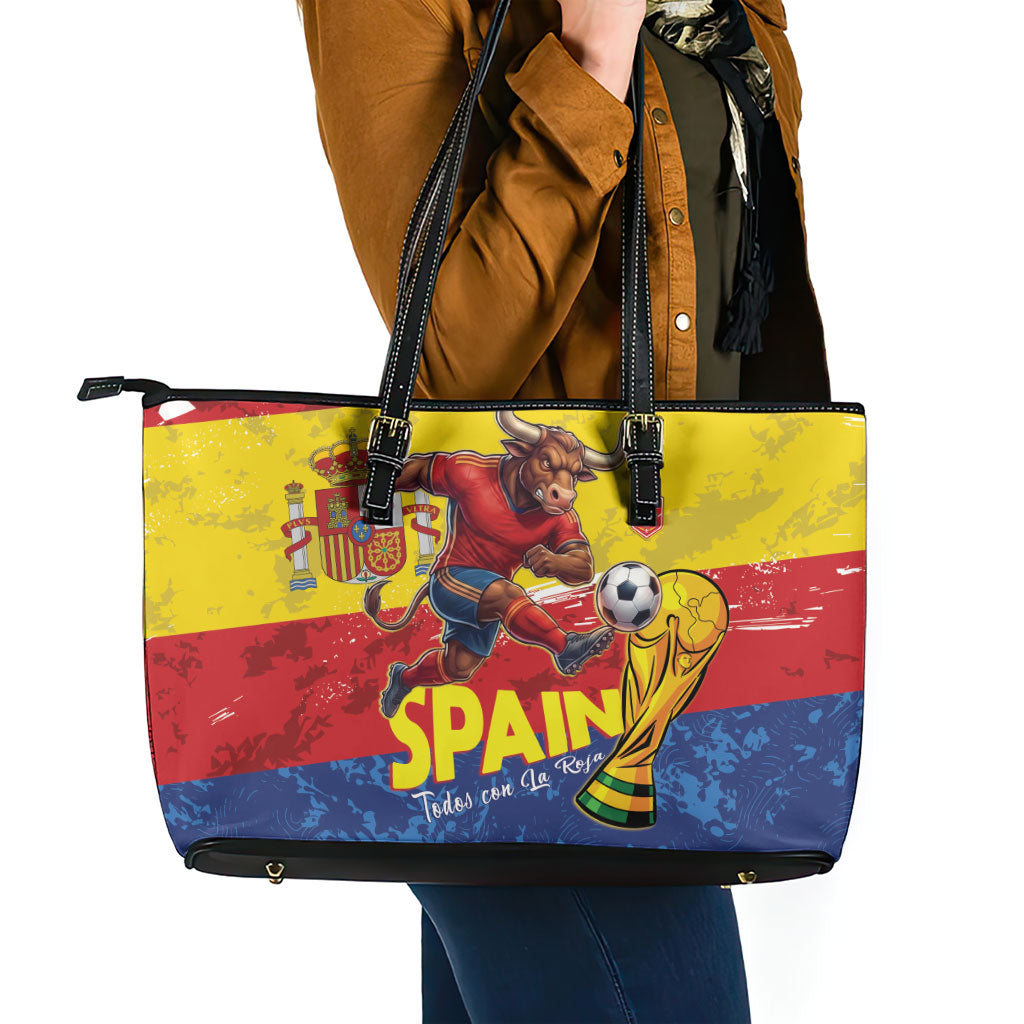 Spain National Football Leather Tote Bag Spanish Bull Trophy Todos con La Roja