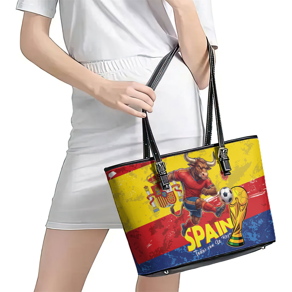Spain National Football Leather Tote Bag Spanish Bull Trophy Todos con La Roja