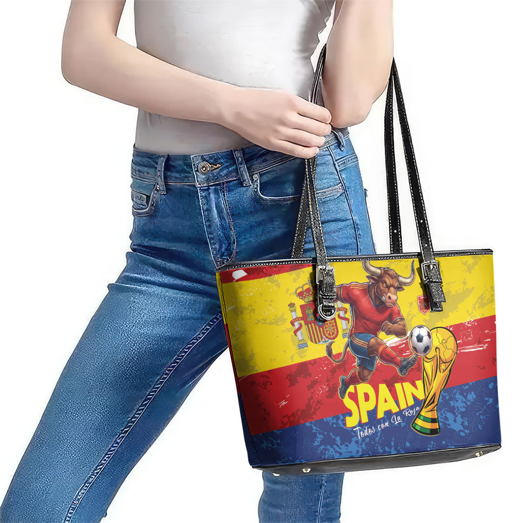 Spain National Football Leather Tote Bag Spanish Bull Trophy Todos con La Roja