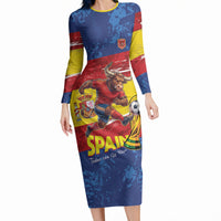 Spain National Football Custom Long Sleeve Bodycon Dress Spanish Bull Trophy Todos con La Roja