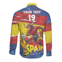 Spain National Football Custom Long Sleeve Button Shirt Spanish Bull Trophy Todos con La Roja