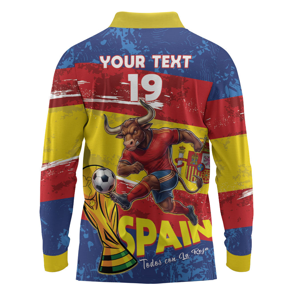 Spain National Football Custom Long Sleeve Polo Shirt Spanish Bull Trophy Todos con La Roja