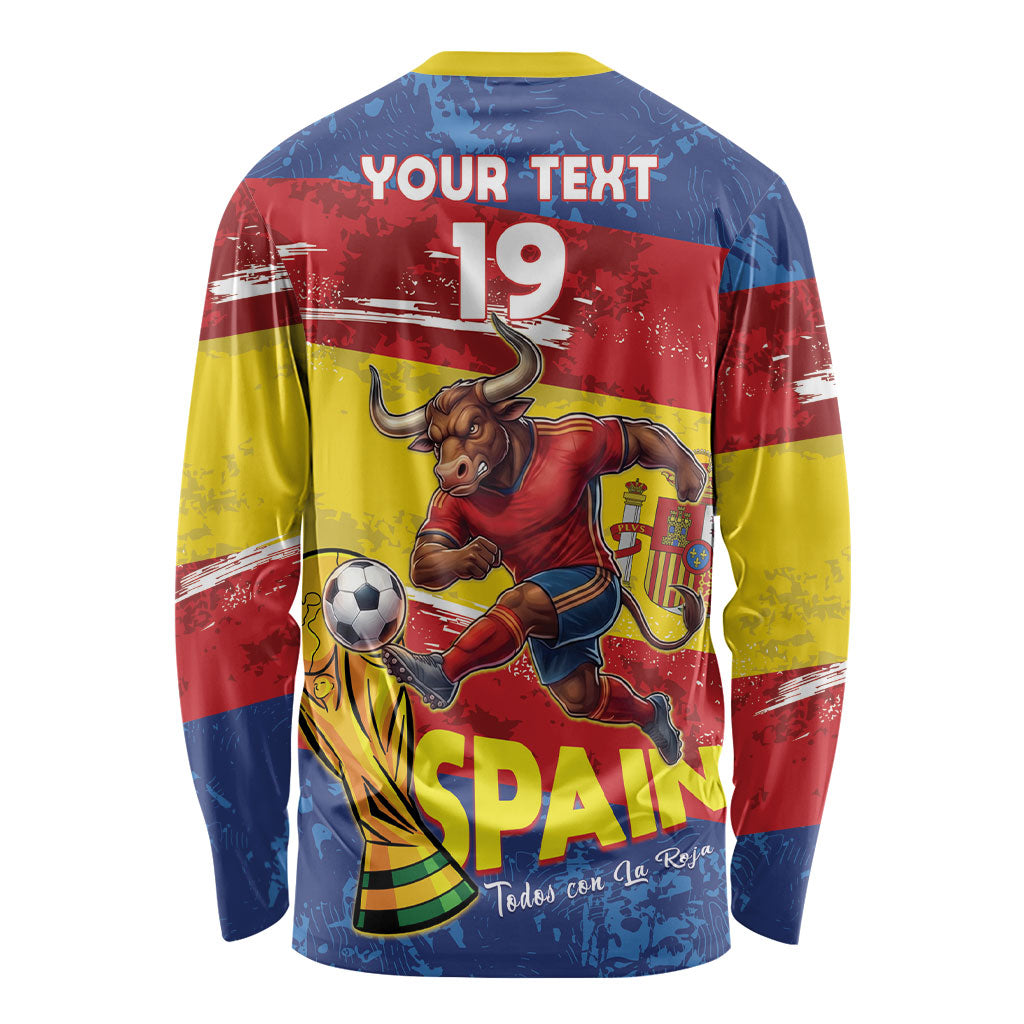 Spain National Football Custom Long Sleeve Shirt Spanish Bull Trophy Todos con La Roja
