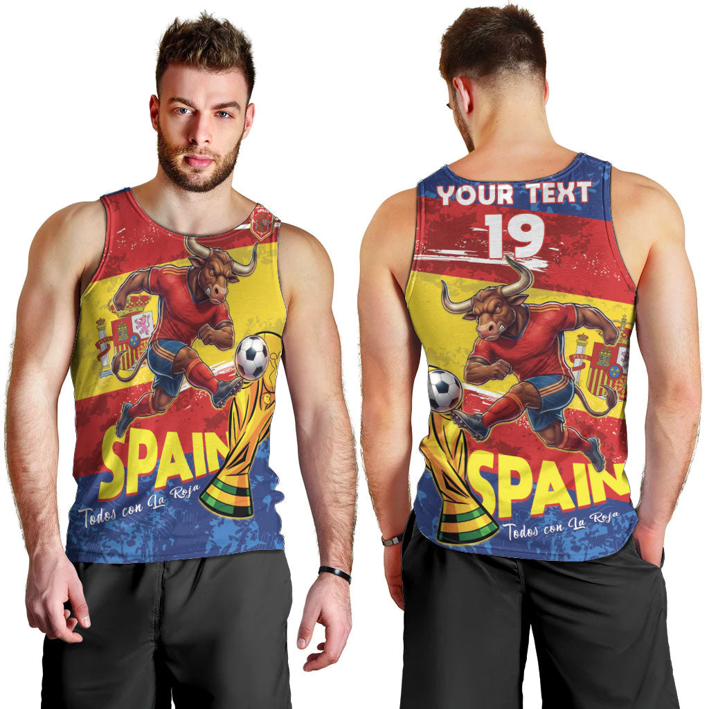 Spain National Football Custom Men Tank Top Spanish Bull Trophy Todos con La Roja