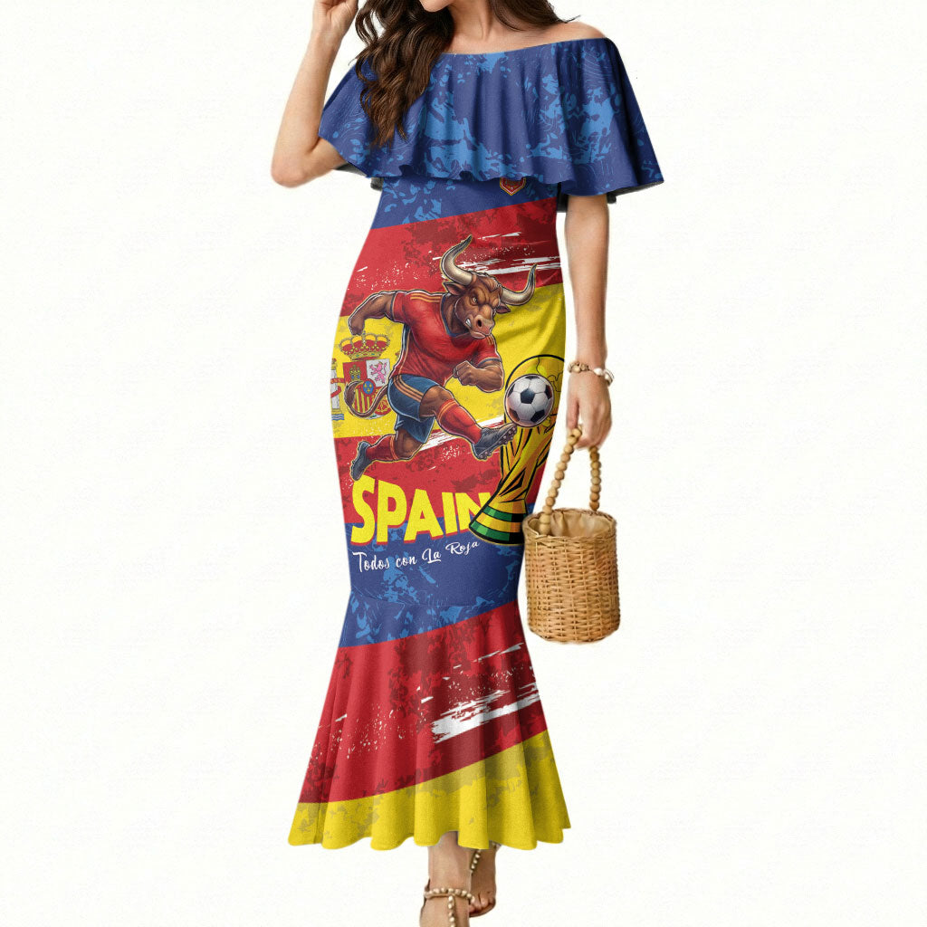 Spain National Football Custom Mermaid Dress Spanish Bull Trophy Todos con La Roja