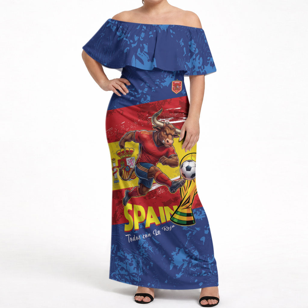Spain National Football Custom Off Shoulder Maxi Dress Spanish Bull Trophy Todos con La Roja