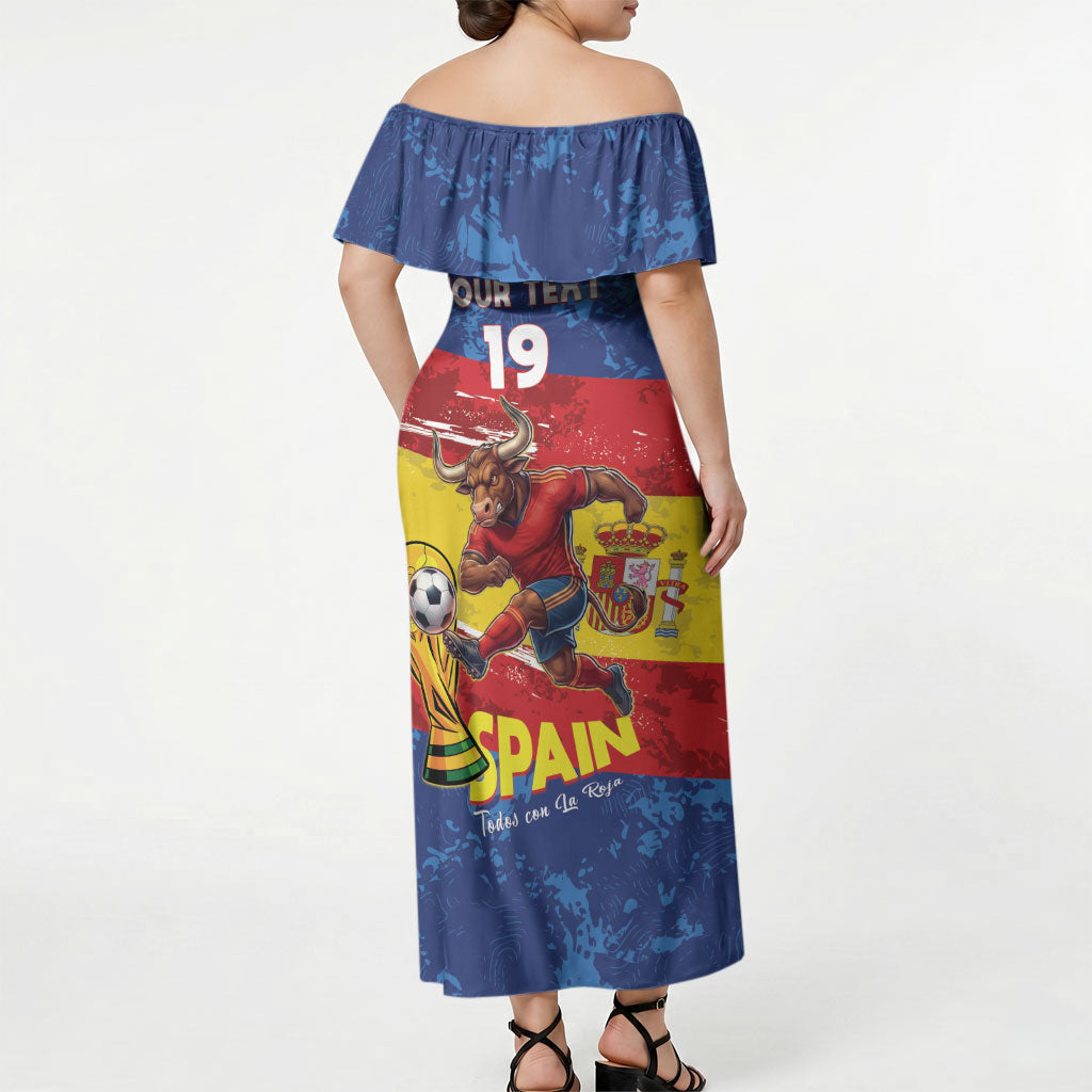 Spain National Football Custom Off Shoulder Maxi Dress Spanish Bull Trophy Todos con La Roja