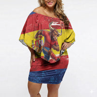 Spain National Football Custom Off Shoulder Short Dress Spanish Bull Trophy Todos con La Roja