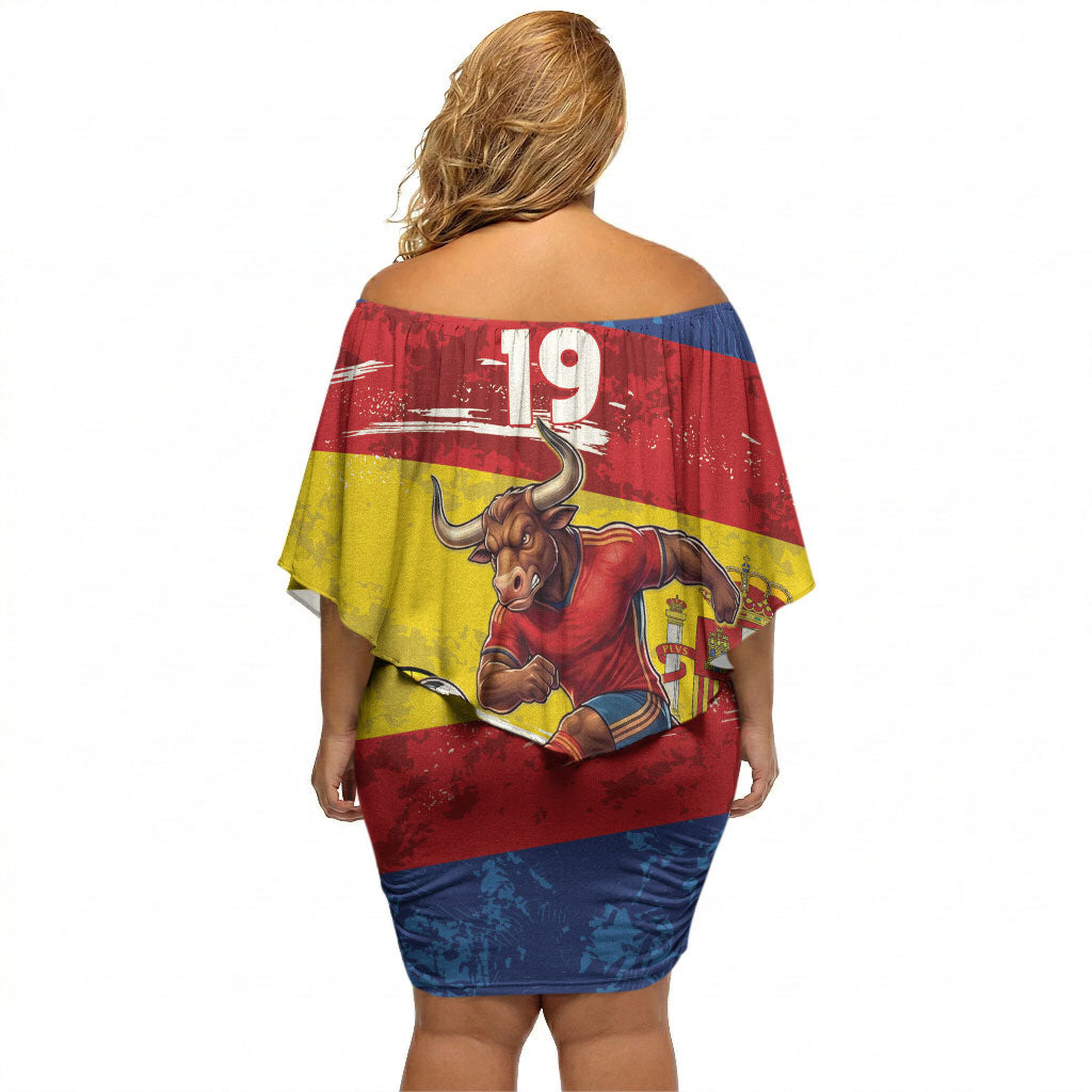 Spain National Football Custom Off Shoulder Short Dress Spanish Bull Trophy Todos con La Roja