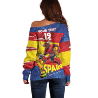 Spain National Football Custom Off Shoulder Sweater Spanish Bull Trophy Todos con La Roja