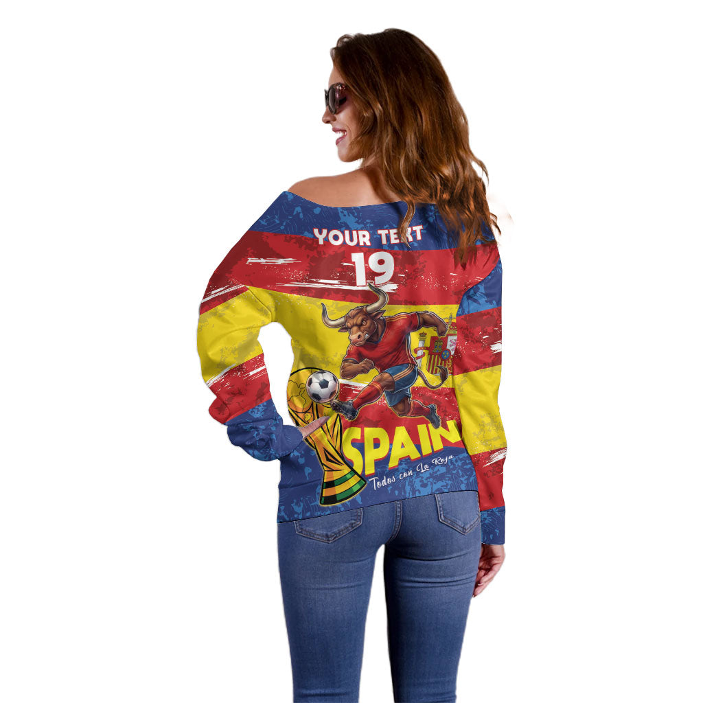 Spain National Football Custom Off Shoulder Sweater Spanish Bull Trophy Todos con La Roja