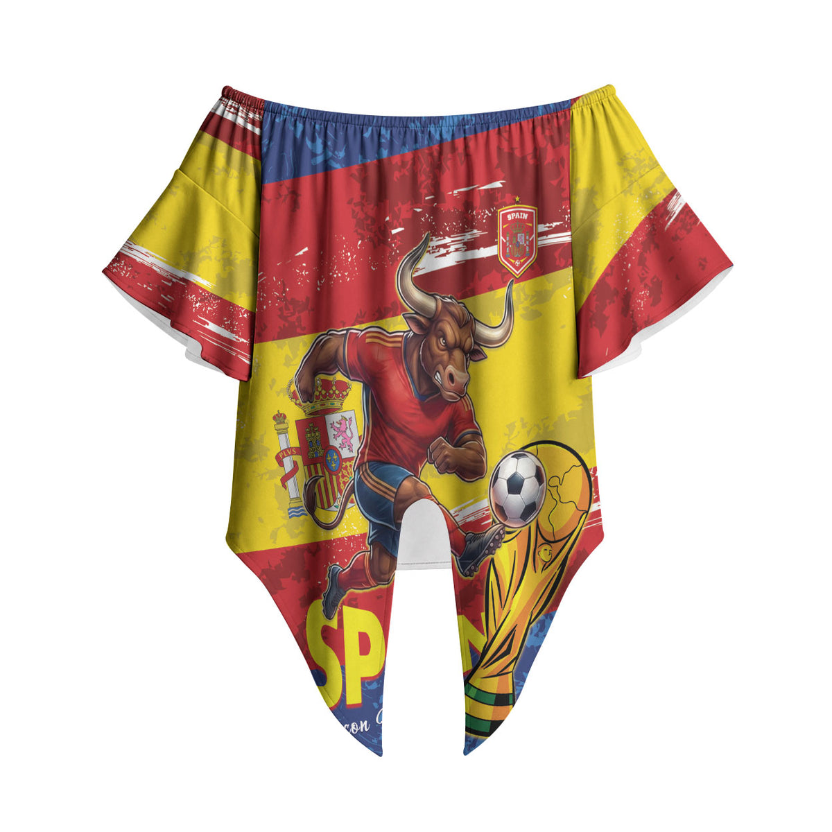 Spain National Football Custom Off Shoulder Wrap Waist Top Spanish Bull Trophy Todos con La Roja