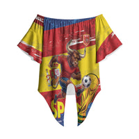 Spain National Football Custom Off Shoulder Wrap Waist Top Spanish Bull Trophy Todos con La Roja