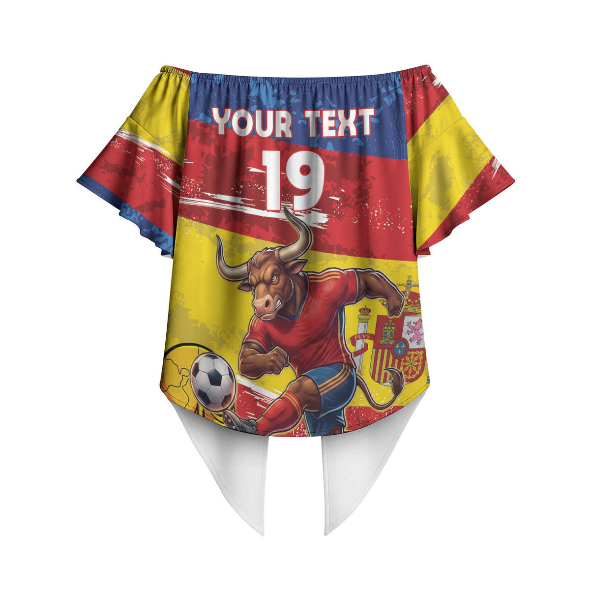 Spain National Football Custom Off Shoulder Wrap Waist Top Spanish Bull Trophy Todos con La Roja