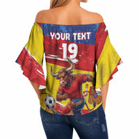 Spain National Football Custom Off Shoulder Wrap Waist Top Spanish Bull Trophy Todos con La Roja