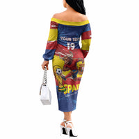 Spain National Football Custom Off The Shoulder Long Sleeve Dress Spanish Bull Trophy Todos con La Roja