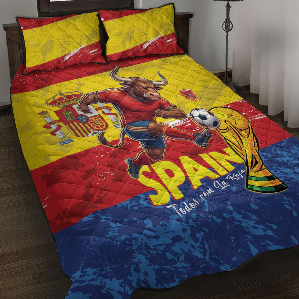 Spain National Football Quilt Bed Set Spanish Bull Trophy Todos con La Roja