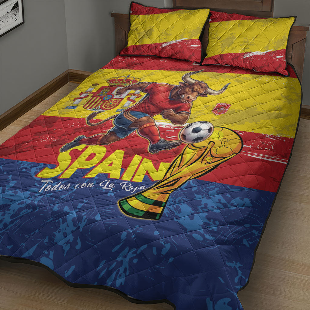 Spain National Football Quilt Bed Set Spanish Bull Trophy Todos con La Roja