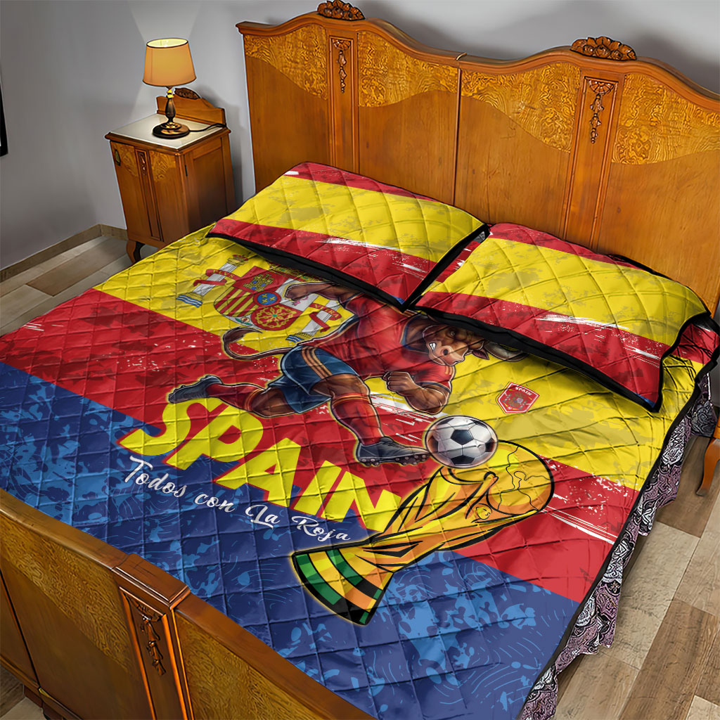 Spain National Football Quilt Bed Set Spanish Bull Trophy Todos con La Roja