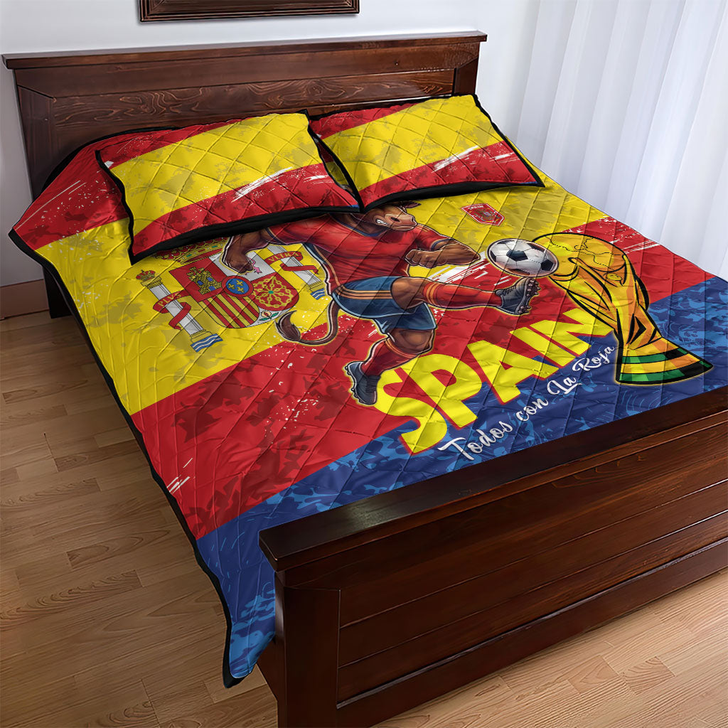 Spain National Football Quilt Bed Set Spanish Bull Trophy Todos con La Roja