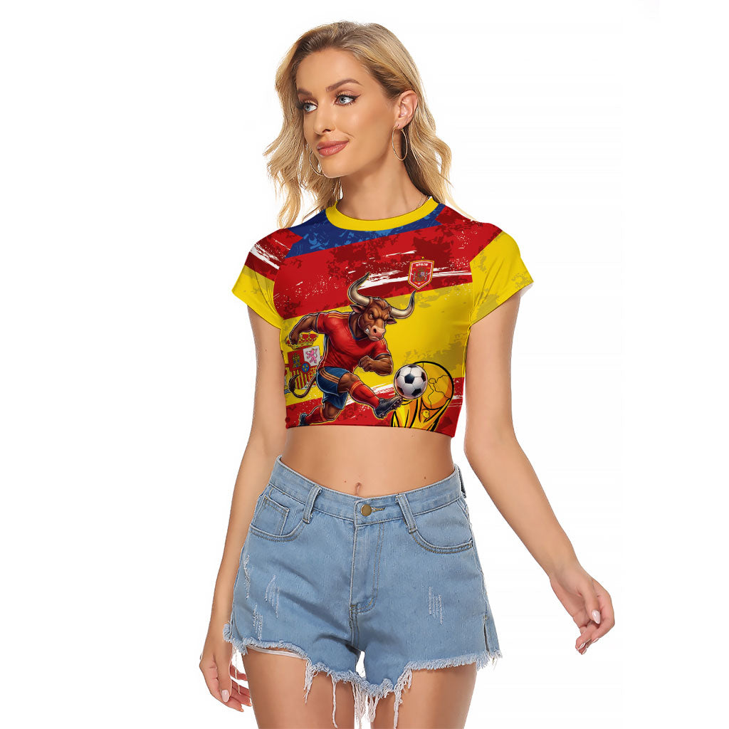 Spain National Football Custom Raglan Cropped T Shirt Spanish Bull Trophy Todos con La Roja