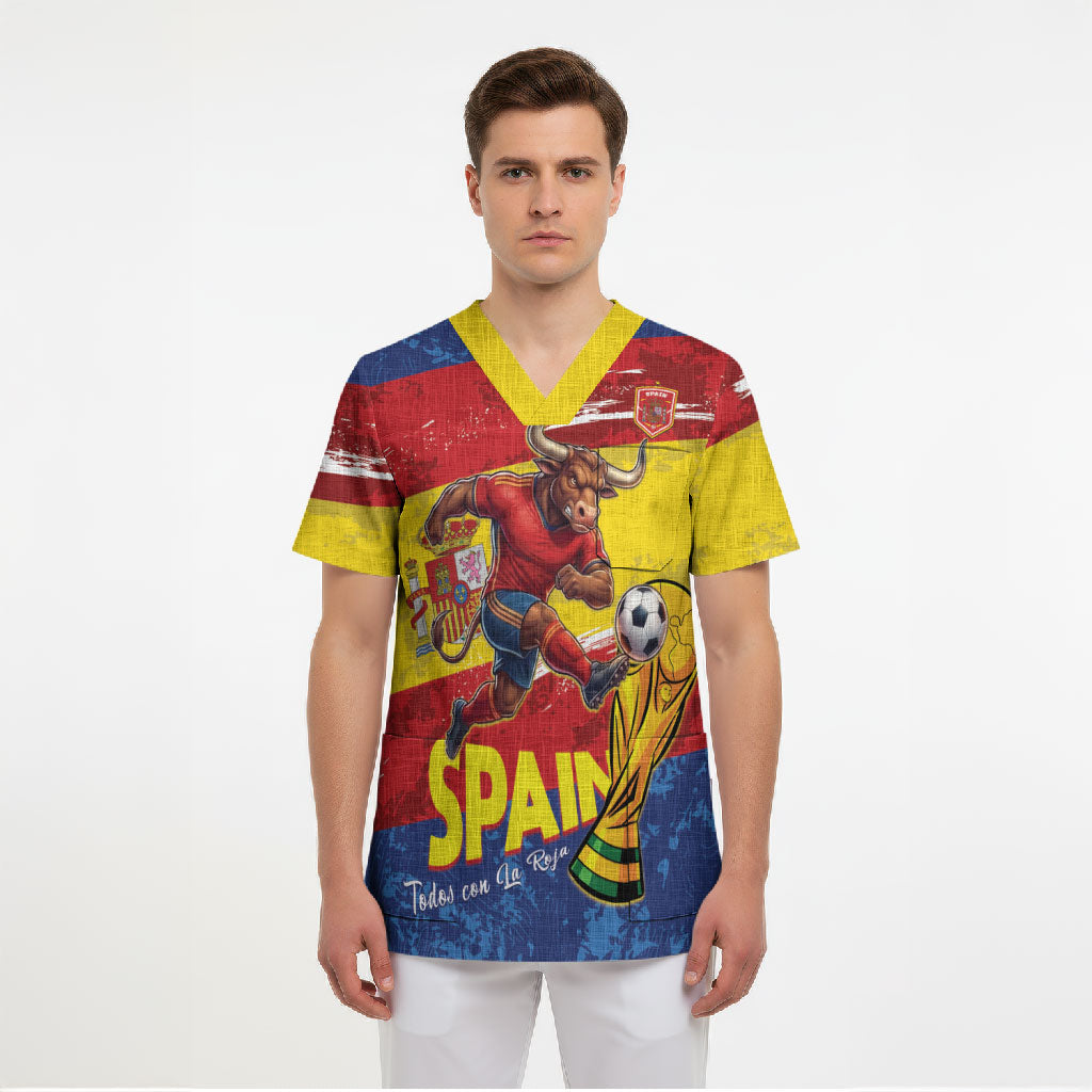 Spain National Football Custom Scrub Top Spanish Bull Trophy Todos con La Roja