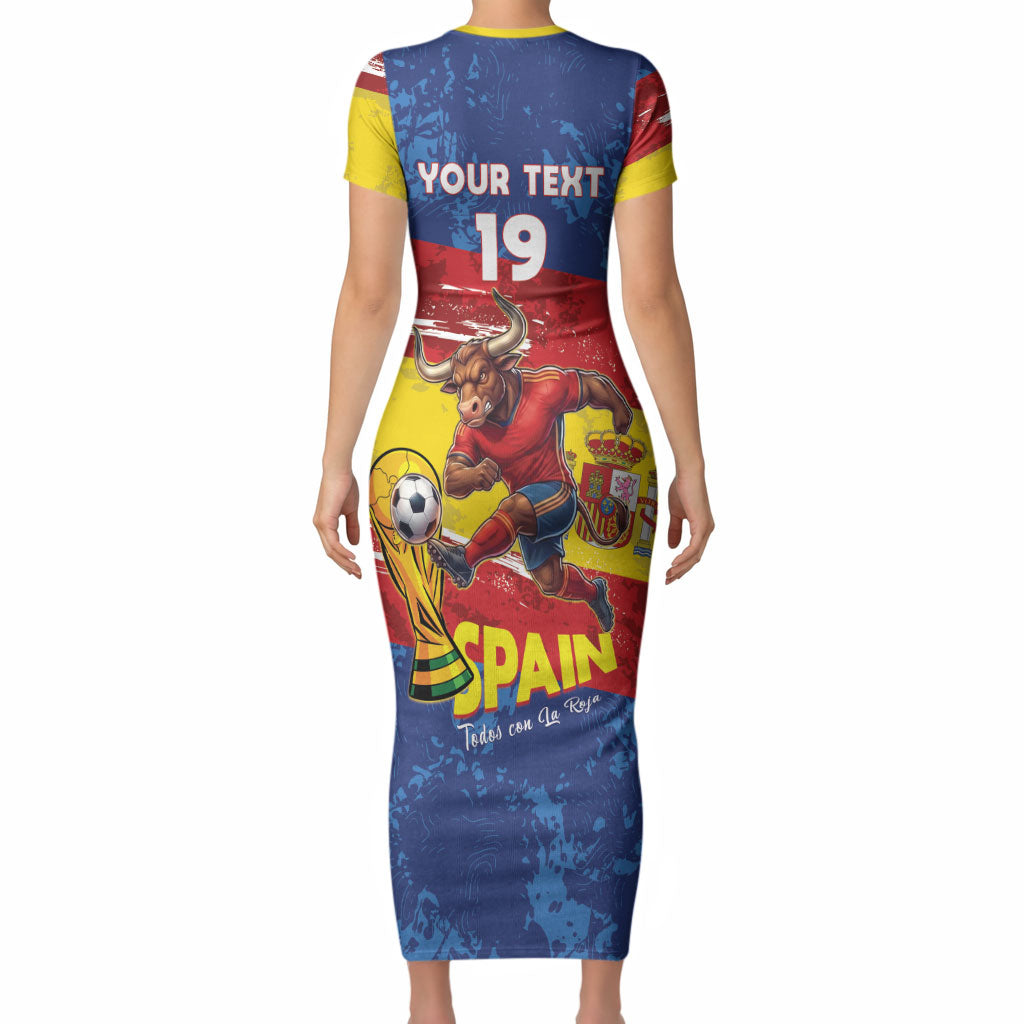 Spain National Football Custom Short Sleeve Bodycon Dress Spanish Bull Trophy Todos con La Roja