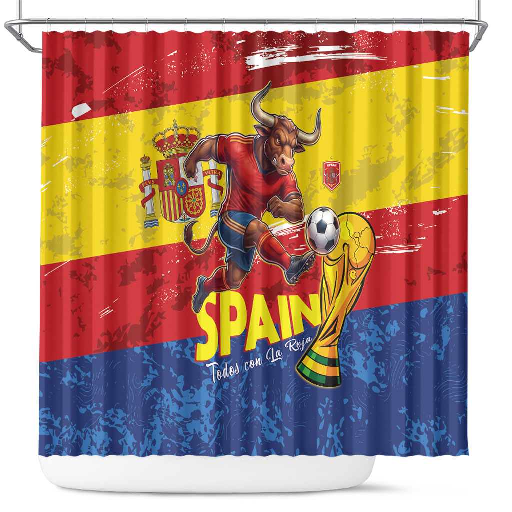 Spain National Football Shower Curtain Spanish Bull Trophy Todos con La Roja