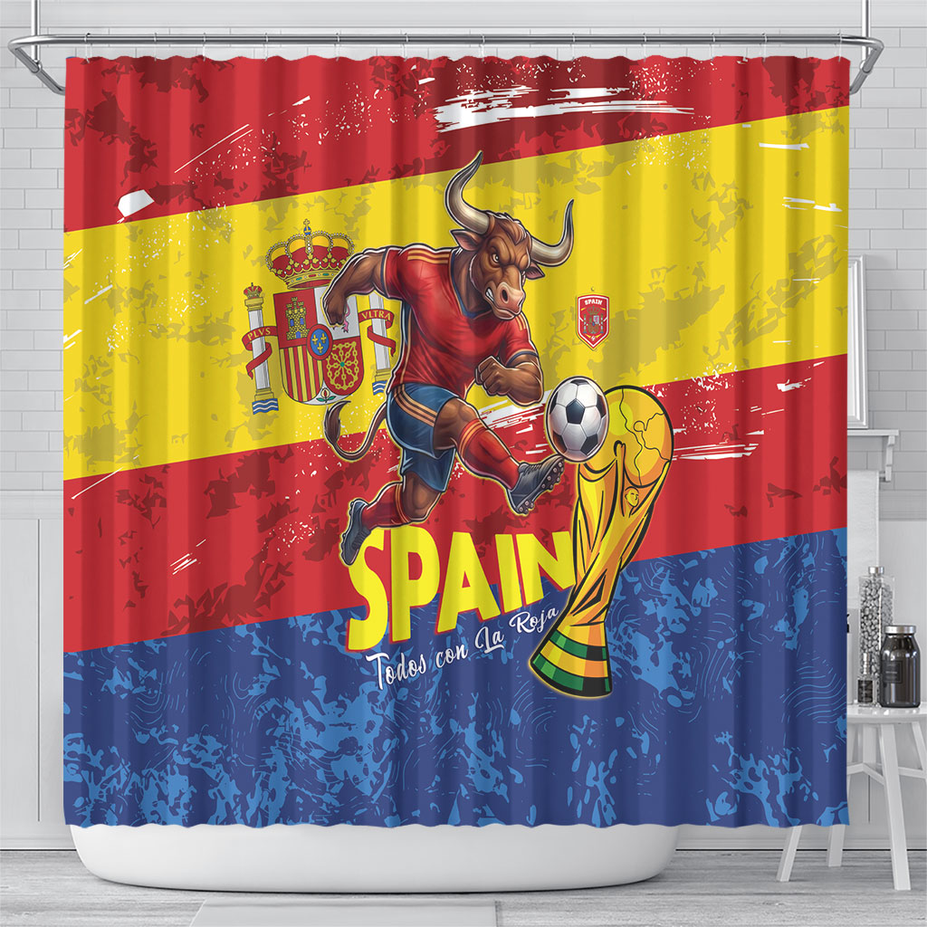 Spain National Football Shower Curtain Spanish Bull Trophy Todos con La Roja