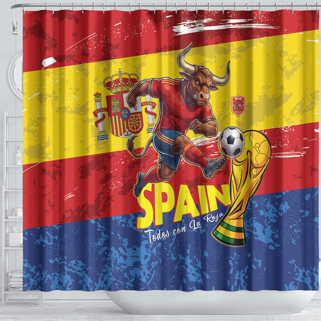 Spain National Football Shower Curtain Spanish Bull Trophy Todos con La Roja