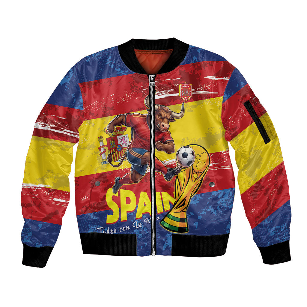 Spain National Football Custom Sleeve Zip Bomber Jacket Spanish Bull Trophy Todos con La Roja