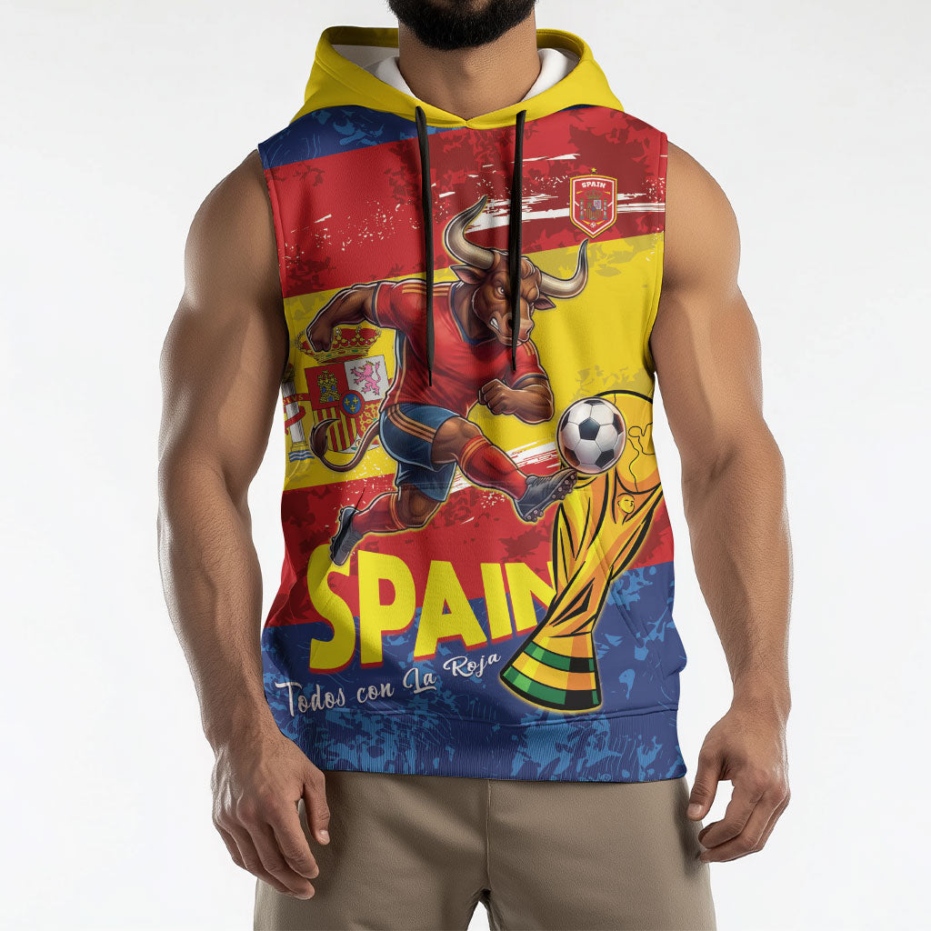 Spain National Football Custom Sleeveless Hoodie Spanish Bull Trophy Todos con La Roja