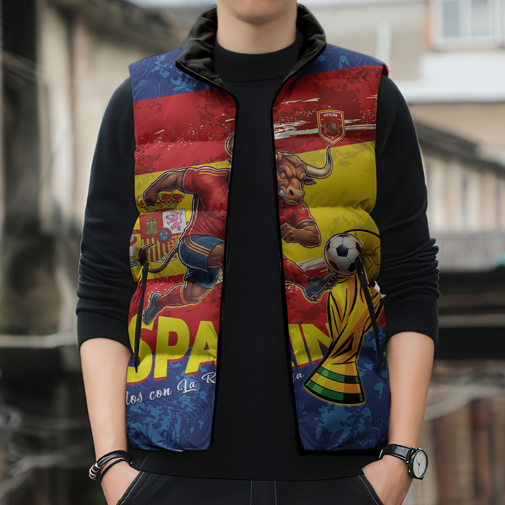 Spain National Football Custom Sleeveless Puffer Jacket Spanish Bull Trophy Todos con La Roja