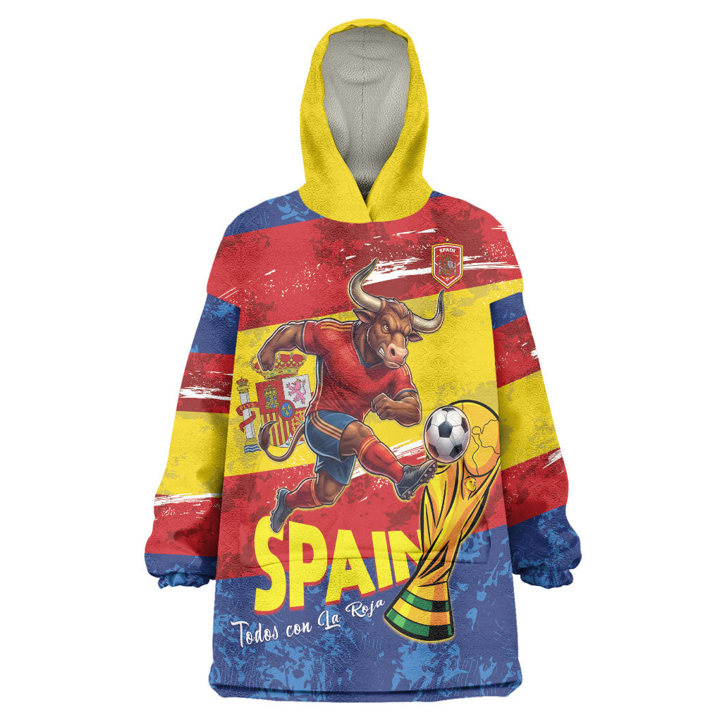 Spain National Football Custom Wearable Blanket Hoodie Spanish Bull Trophy Todos con La Roja