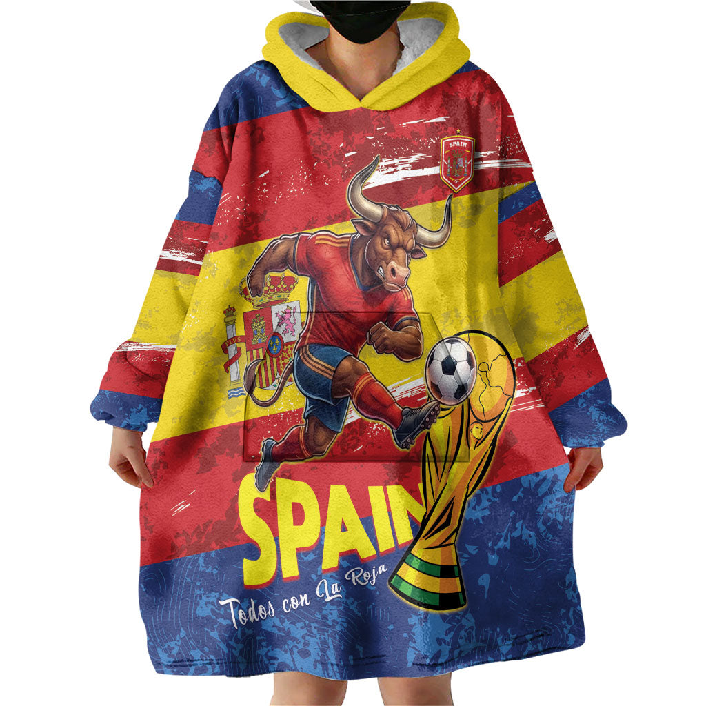 Spain National Football Custom Wearable Blanket Hoodie Spanish Bull Trophy Todos con La Roja