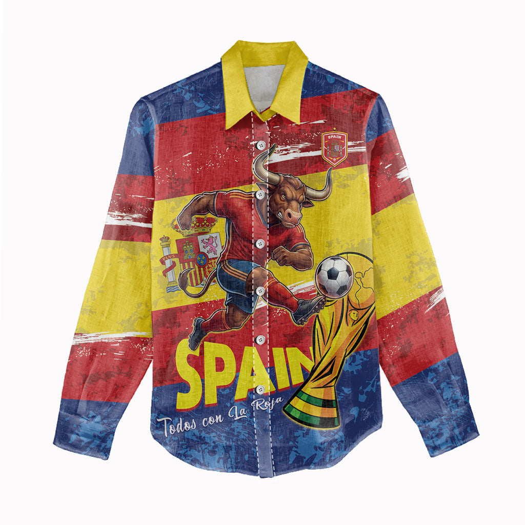 Spain National Football Custom Women Casual Shirt Spanish Bull Trophy Todos con La Roja
