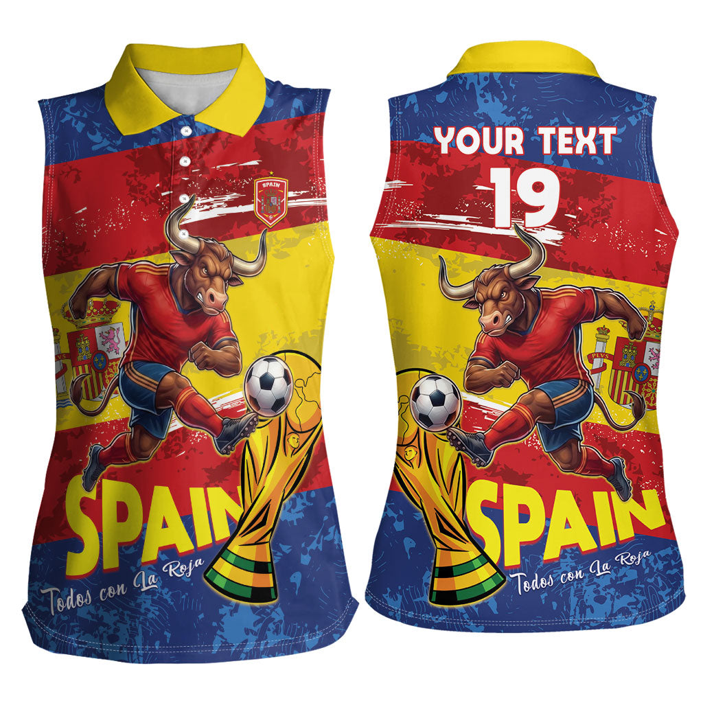 Spain National Football Custom Women Sleeveless Polo Shirt Spanish Bull Trophy Todos con La Roja